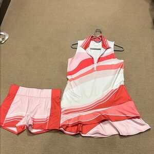 Lucky in Love Coral and White tennis dress with matching under shorts